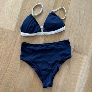 LIVELY Navy Triangle Bikini Set with White Trim